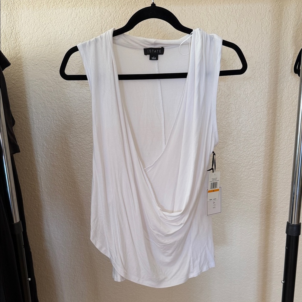 1. State Elegant White Drape Tank Top